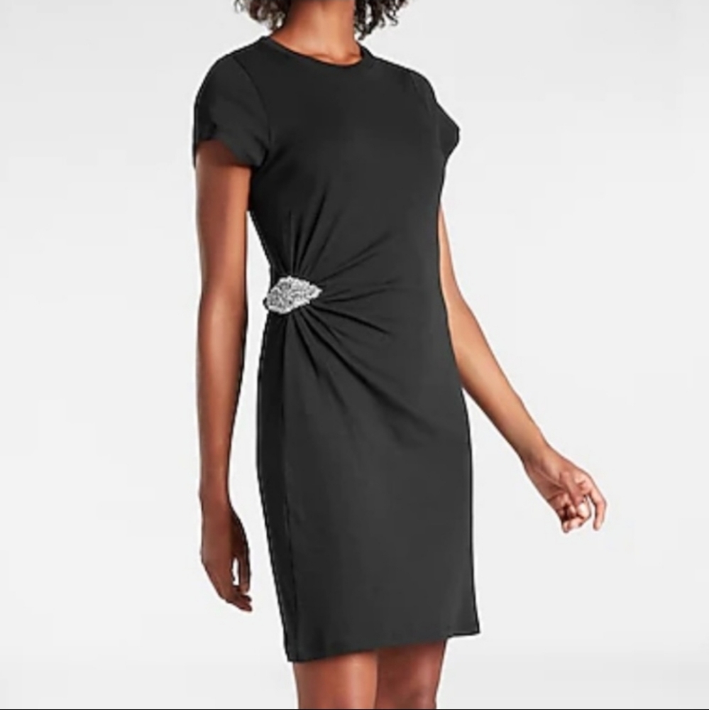 Large Express TShirt Dress Black with Side Embellishment